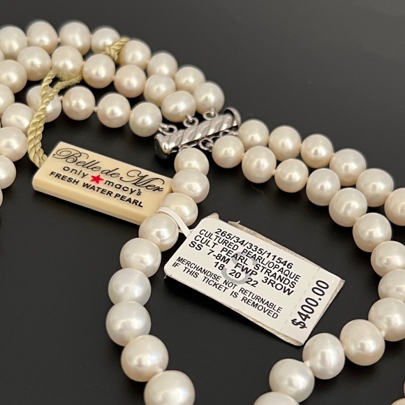 Belle de Mer Cultured Fresh Water Pearl-- Triple Strand Necklace (NO BOX) - Picture 3 of 5